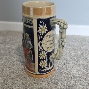 Vintage German Ceramic Beer Stein with Floral Design
